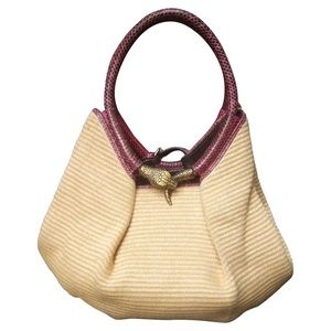 Jimmy Choo Italian Straw Raffia Brass Metal Serpent Medallion Handbag